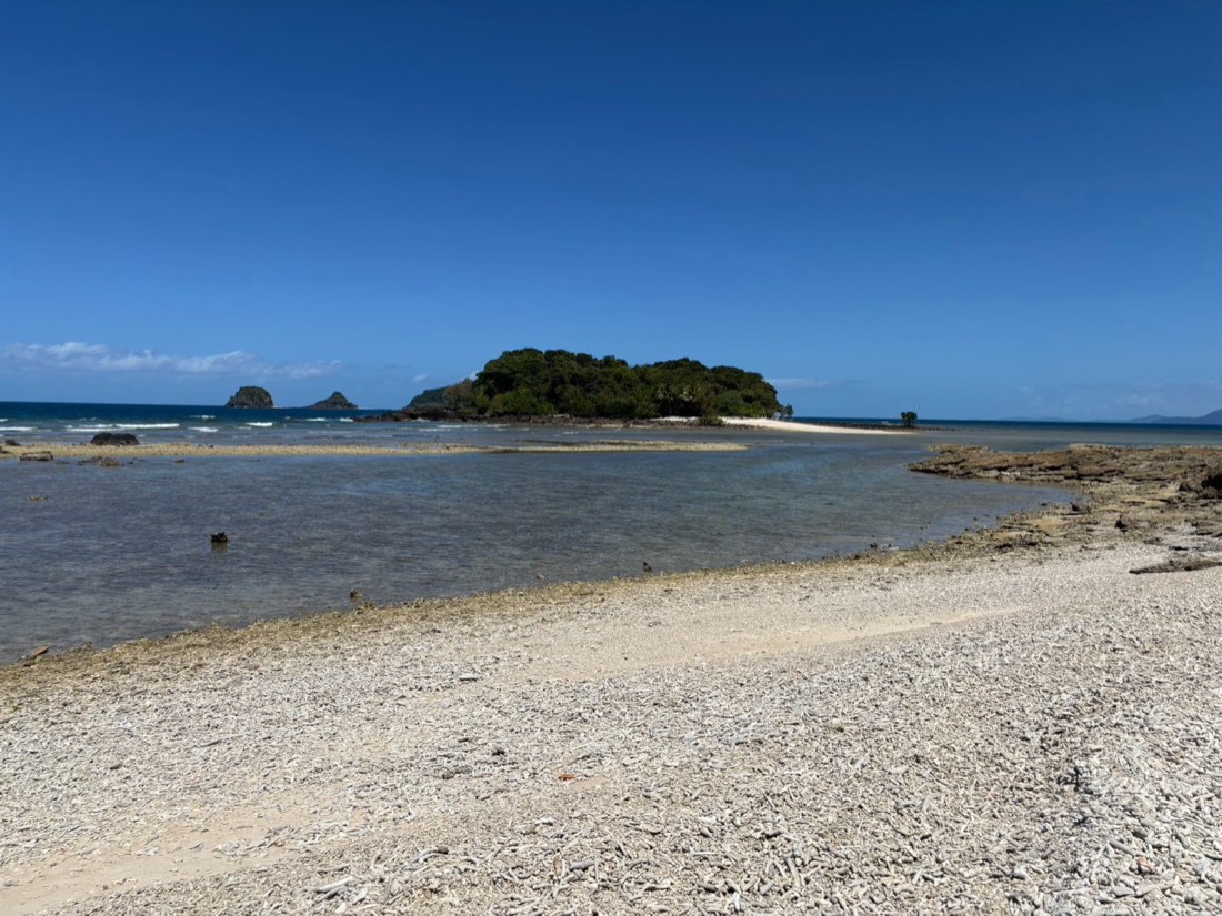 フランクランド諸島の浜から見た近くの小島